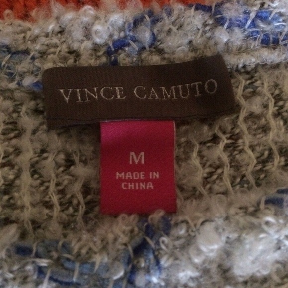 Vince Camuto Sweater SzM Pullover White/Blue Geometric 3/4Sleeves Pre-Owned Cute - Picture 3 of 8